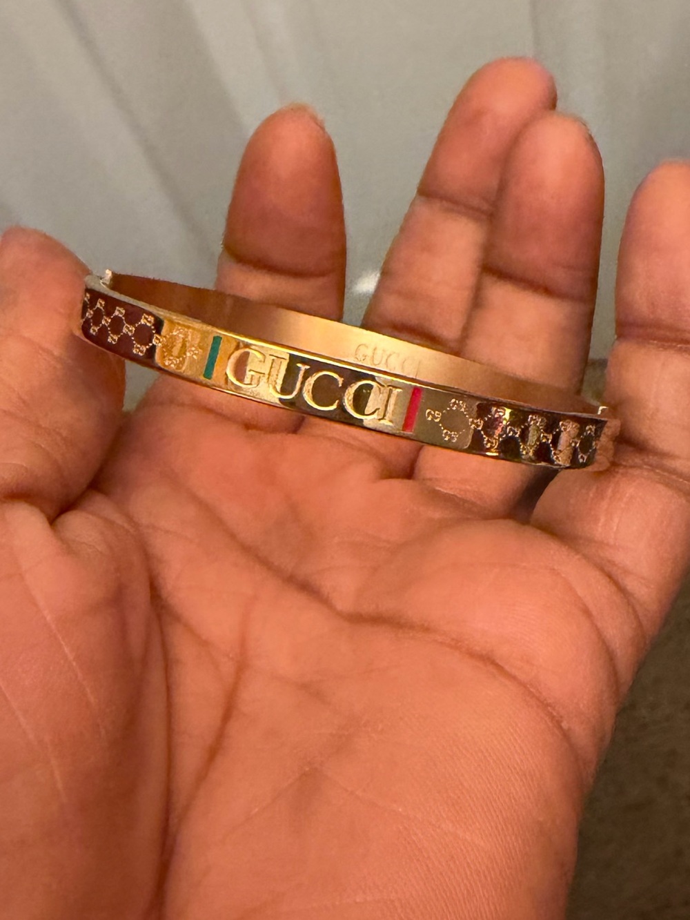 Gold Tone Bracelet with Green and Red Enamel